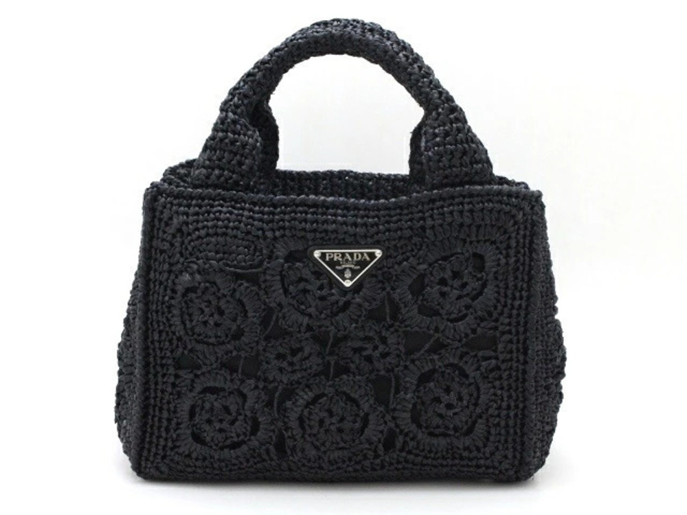 Prada Raffia Straw Tan Bag Handbag Shoulder Black